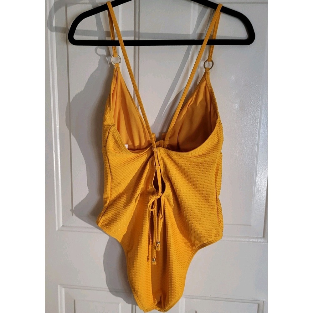 Jessica Simpson V Plunge O-Ring Swimsuit Marigold XL One Piece NWT - Picture 2 of 10